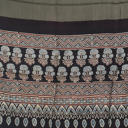 Ajrakh Modal Silk Part Natural Dye Half Plain Dyeing Hand Block Print Dupatta with Tassels - 2.5 Mtr Length    -  SKU : AI2014AM