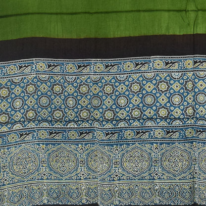 Ajrakh Modal Silk Part Natural Dye Half Plain Dyeing Hand Block Print Dupatta with Tassels - 2.5 Mtr Length    -  SKU : AI20104G
