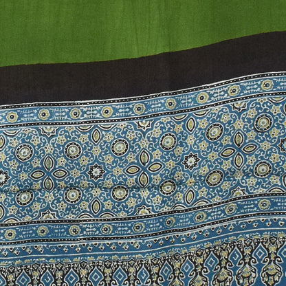 Ajrakh Modal Silk Part Natural Dye Half Plain Dyeing Hand Block Print Dupatta with Tassels - 2.5 Mtr Length    -  SKU : AI20104H