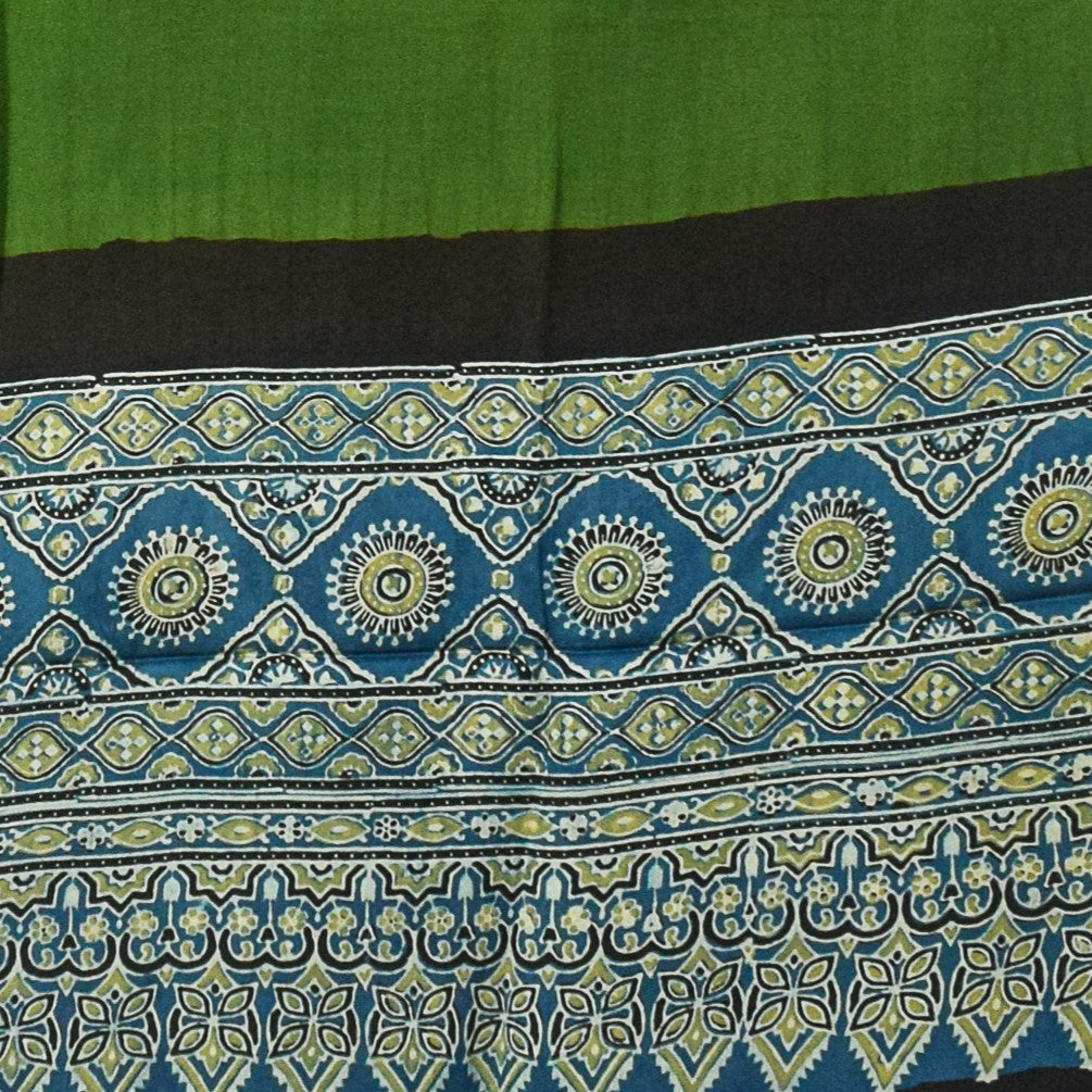Ajrakh Modal Silk Part Natural Dye Half Plain Dyeing Hand Block Print Dupatta with Tassels - 2.5 Mtr Length    -  SKU : AI2014AF
