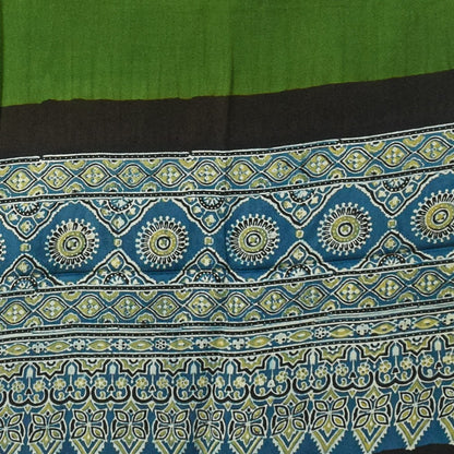 Ajrakh Modal Silk Part Natural Dye Half Plain Dyeing Hand Block Print Dupatta with Tassels - 2.5 Mtr Length    -  SKU : AI2014AF
