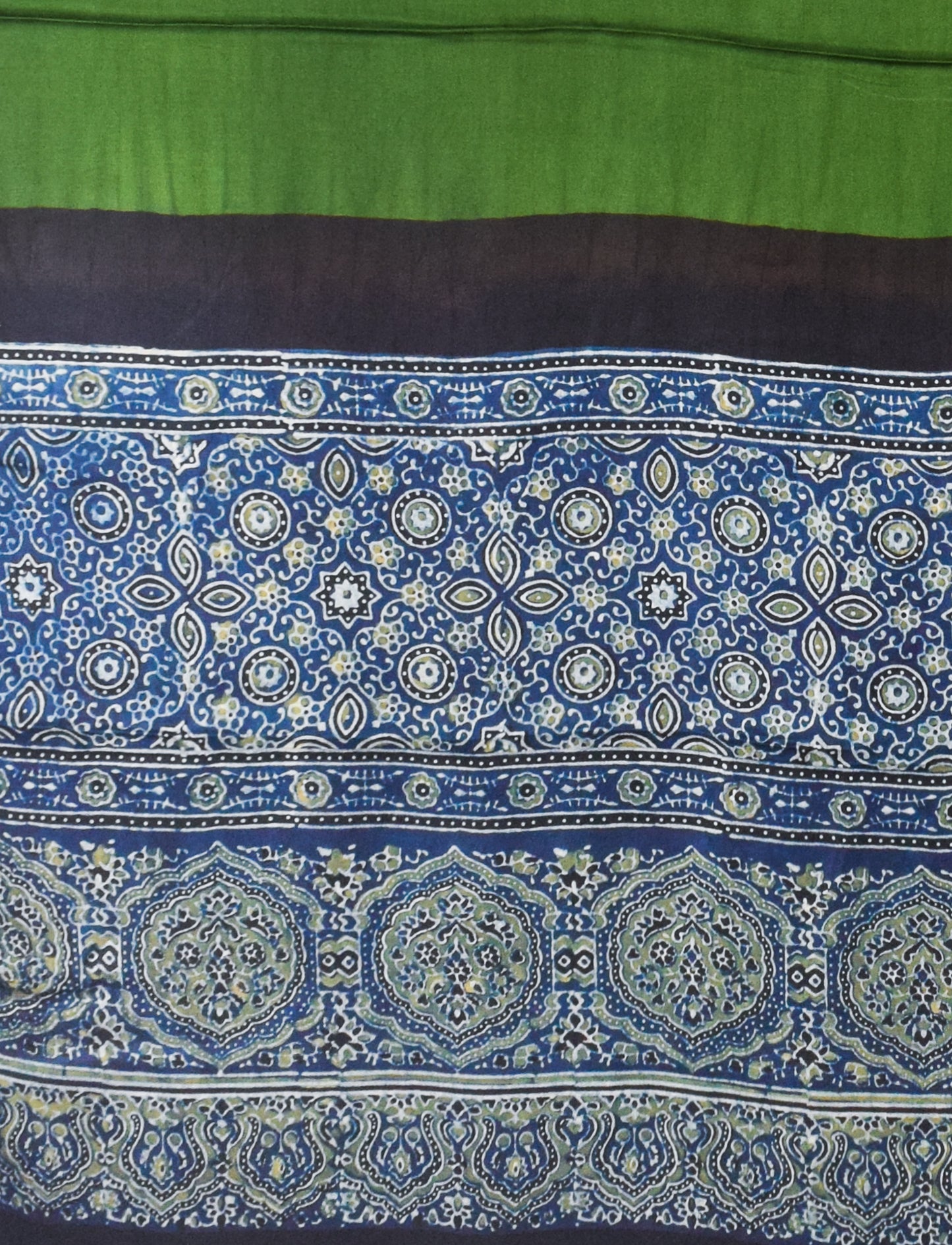 Ajrakh Modal Silk Part Natural Dye Half Plain Dyeing Hand Block Print Dupatta with Tassels - 2.5 Mtr Length    -  SKU : AI21701L