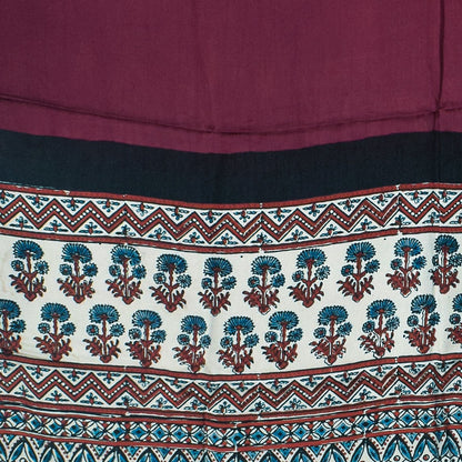 Ajrakh Modal Silk Part Natural Dye Half Plain Dyeing Hand Block Print Dupatta with Tassels - 2.5 Mtr Length    -  SKU : AI20104T
