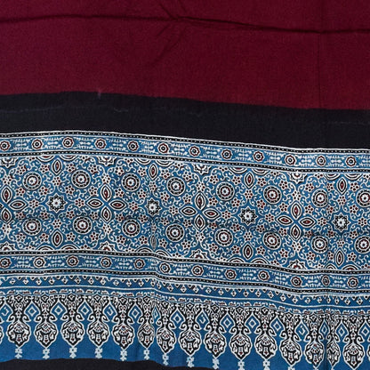 Ajrakh Modal Silk Part Natural Dye Half Plain Dyeing Hand Block Print Dupatta with Tassels - 2.5 Mtr Length    -  SKU : AI20104K