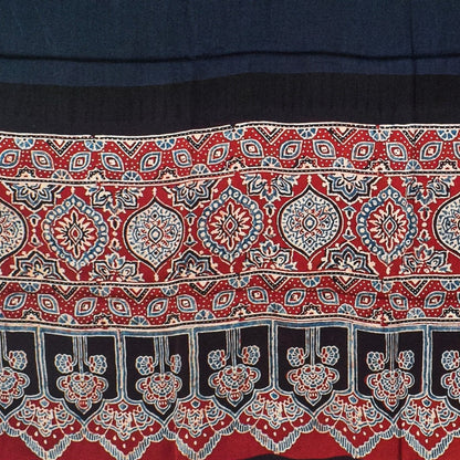 Ajrakh Modal Silk Part Natural Dye Half Plain Dyeing Hand Block Print Dupatta with Tassels - 2.5 Mtr Length    -  SKU : AI20104X