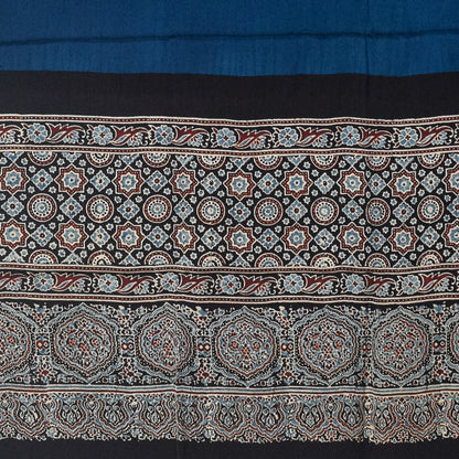 Ajrakh Modal Silk Part Natural Dye Half Plain Dyeing Hand Block Print Dupatta with Tassels - 2.5 Mtr Length    -  SKU : AI2014AB