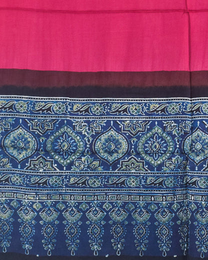 Ajrakh Modal Silk Part Natural Dye Half Plain Dyeing Hand Block Print Dupatta with Tassels - 2.5 Mtr Length    -  SKU : AI21701U