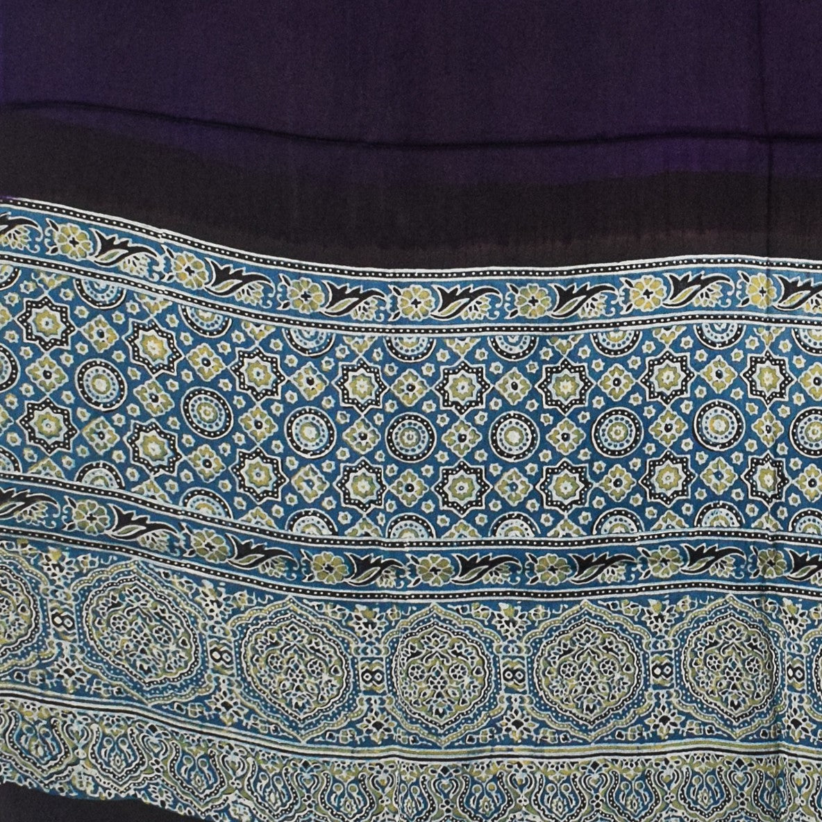 Ajrakh Modal Silk Part Natural Dye Half Plain Dyeing Hand Block Print Dupatta with Tassels - 2.5 Mtr Length    -  SKU : AI20104C