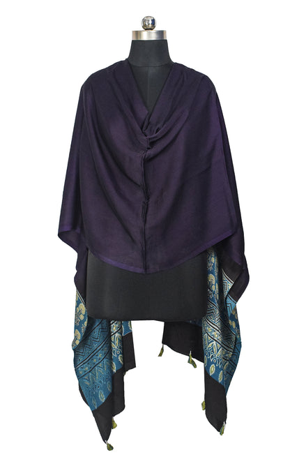 Ajrakh Modal Silk Part Natural Dye Half Plain Dyeing Hand Block Print Dupatta with Tassels - 2.5 Mtr Length    -  SKU : AI20104D