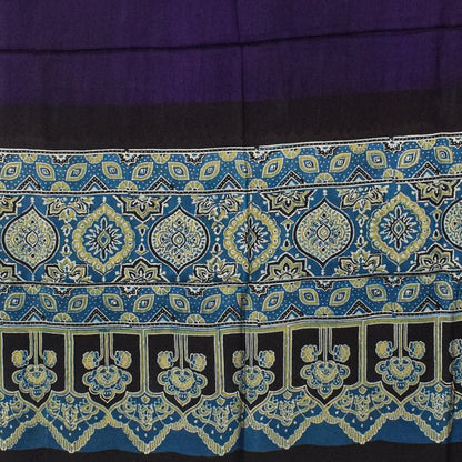 Ajrakh Modal Silk Part Natural Dye Half Plain Dyeing Hand Block Print Dupatta with Tassels - 2.5 Mtr Length    -  SKU : AI20104E