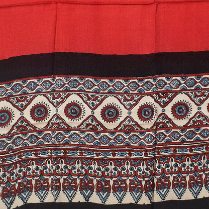 Ajrakh Modal Silk Part Natural Dye Half Plain Dyeing Hand Block Print Dupatta with Tassels - 2.5 Mtr Length    -  SKU : AI20104S