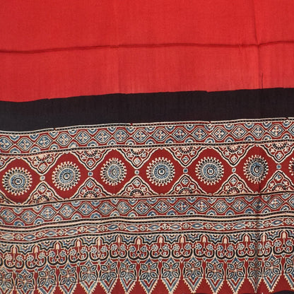 Ajrakh Modal Silk Part Natural Dye Half Plain Dyeing Hand Block Print Dupatta with Tassels - 2.5 Mtr Length    -  SKU : AI20104Z