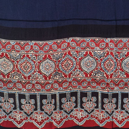Ajrakh Modal Silk Part Natural Dye Half Plain Dyeing Hand Block Print Dupatta with Tassels - 2.5 Mtr Length    -  SKU : AI20104Q