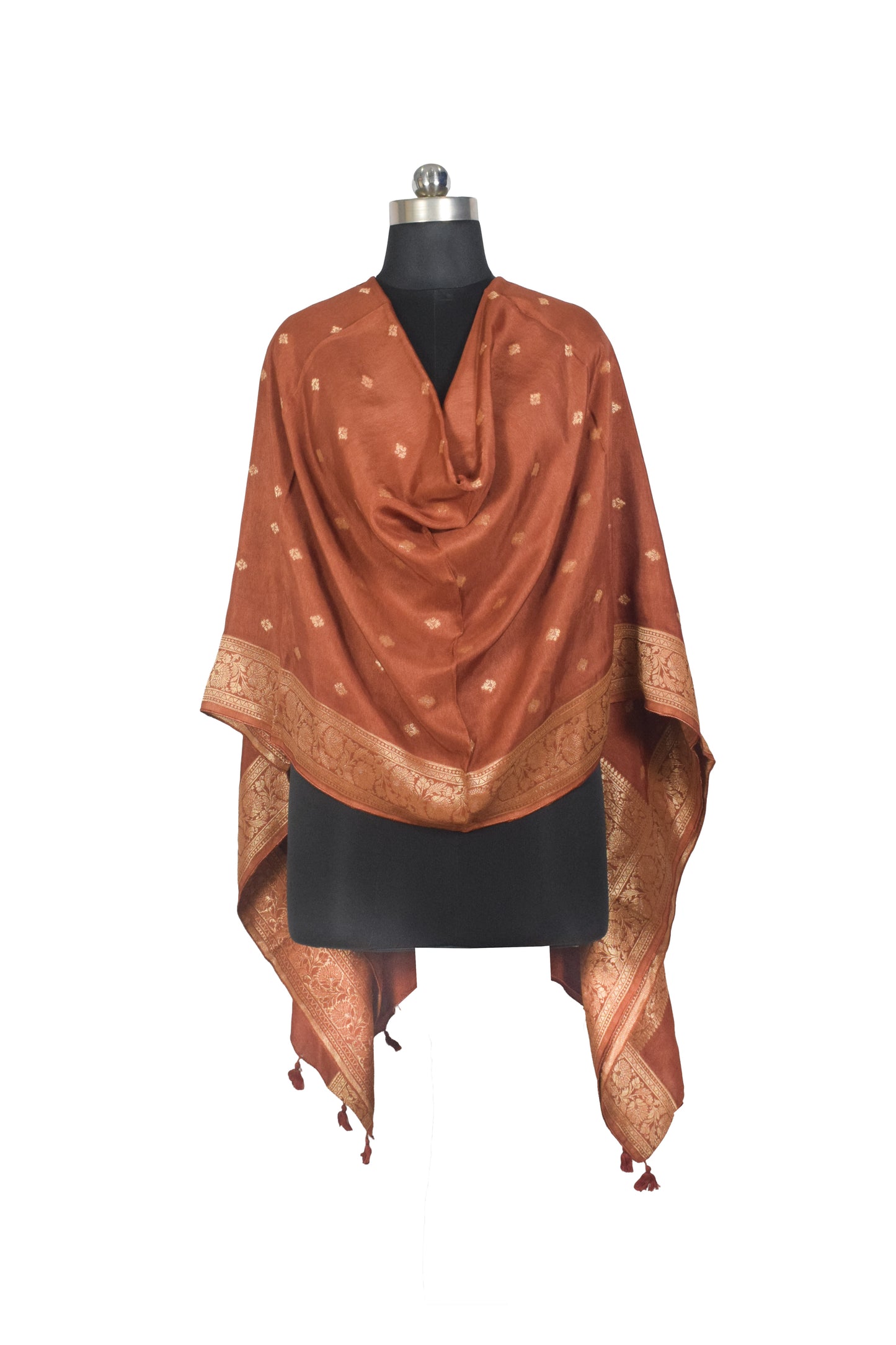 Plain Dyeing Dola Silk Butta Designs Dupatta with Nakshi Border - 2.35 Mtr Length    -  SKU : AI18C01D