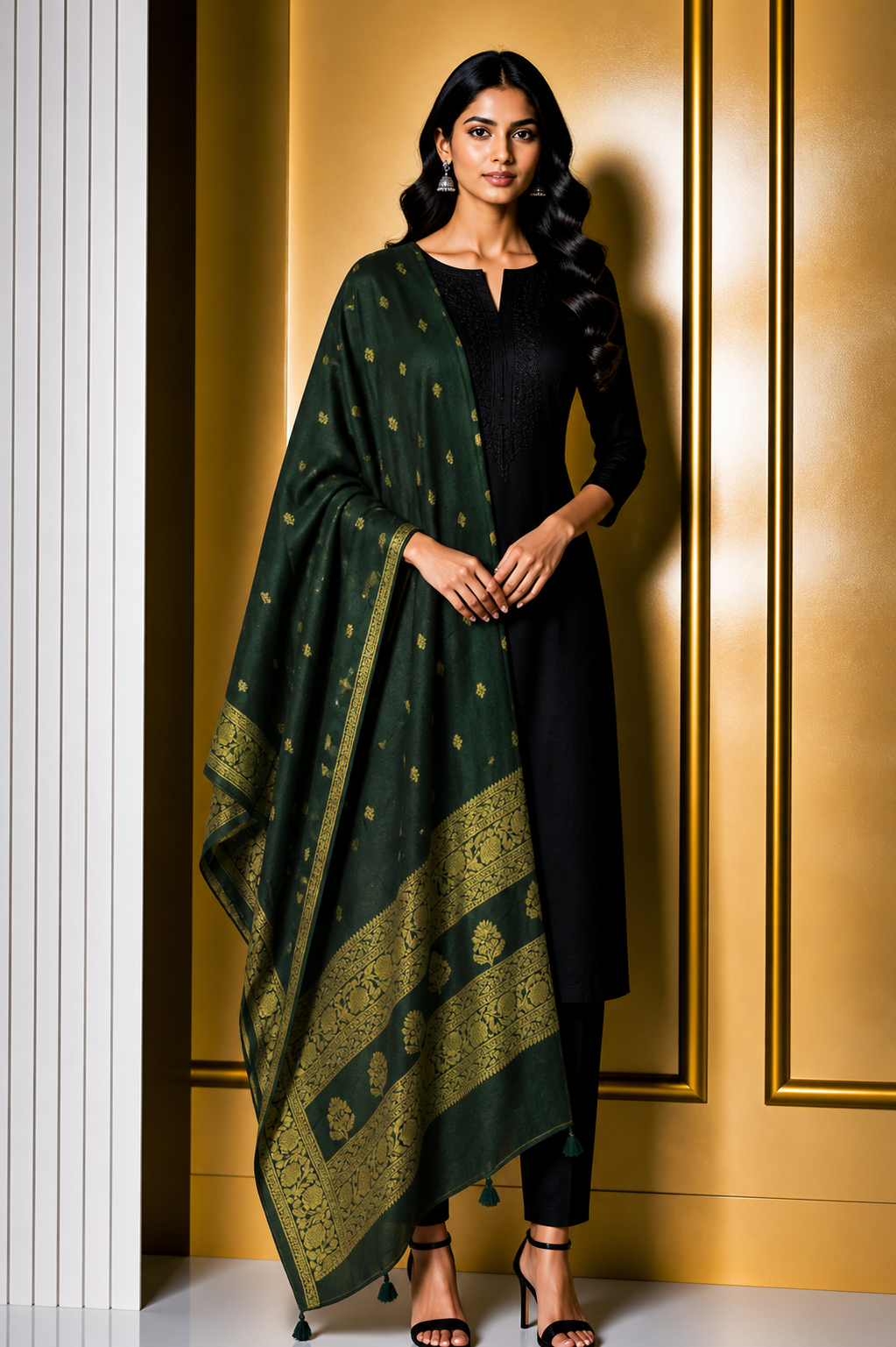 Plain Dyeing Dola Silk Butta Designs Dupatta with Nakshi Border - 2.35 Mtr Length    -  SKU : AI18C01A