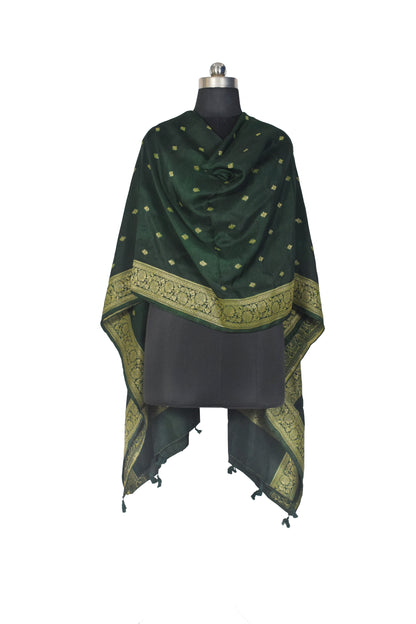 Plain Dyeing Dola Silk Butta Designs Dupatta with Nakshi Border - 2.35 Mtr Length    -  SKU : AI18C01A