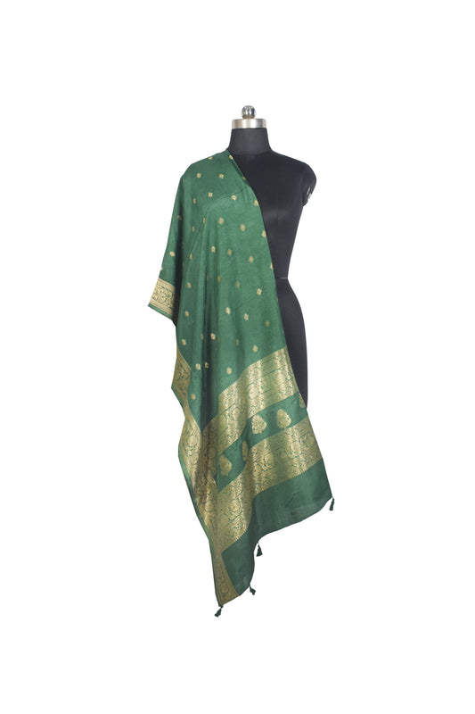 Plain Dyeing Dola Silk Butta Designs Dupatta with Nakshi Border - 2.35 Mtr Length    -  SKU : AI18C01G