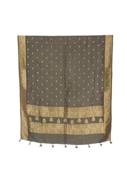 Plain Dyeing Dola Silk Butta Designs Dupatta with Nakshi Border - 2.35 Mtr Length    -  SKU : AI18C01C