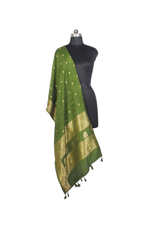 Plain Dyeing Dola Silk Butta Designs Dupatta with Nakshi Border - 2.35 Mtr Length    -  SKU : AI18C01H