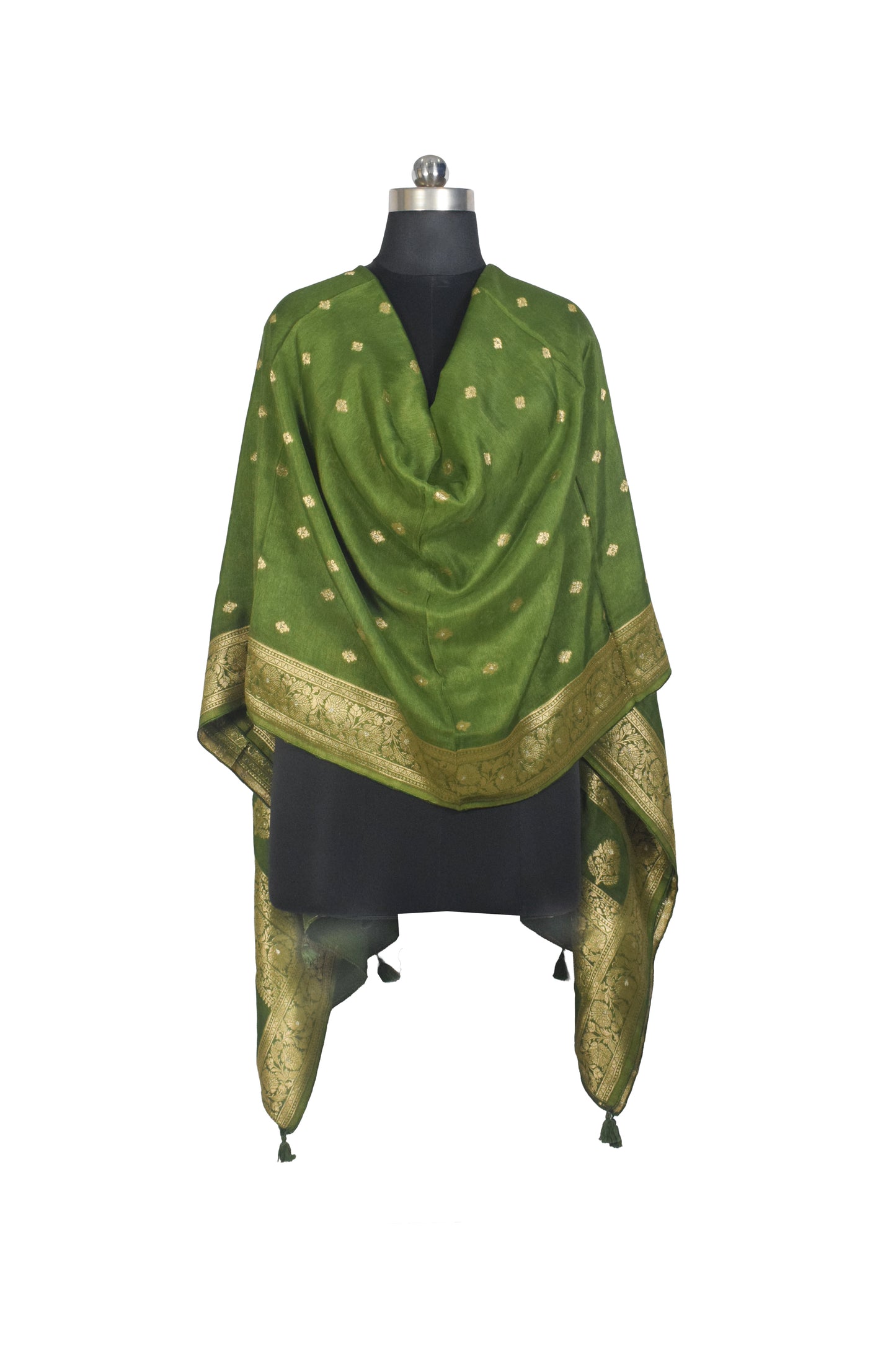 Plain Dyeing Dola Silk Butta Designs Dupatta with Nakshi Border - 2.35 Mtr Length    -  SKU : AI18C01H