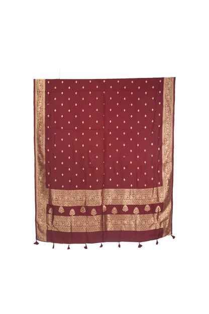 Plain Dyeing Dola Silk Butta Designs Dupatta with Nakshi Border - 2.35 Mtr Length    -  SKU : AI18C01J
