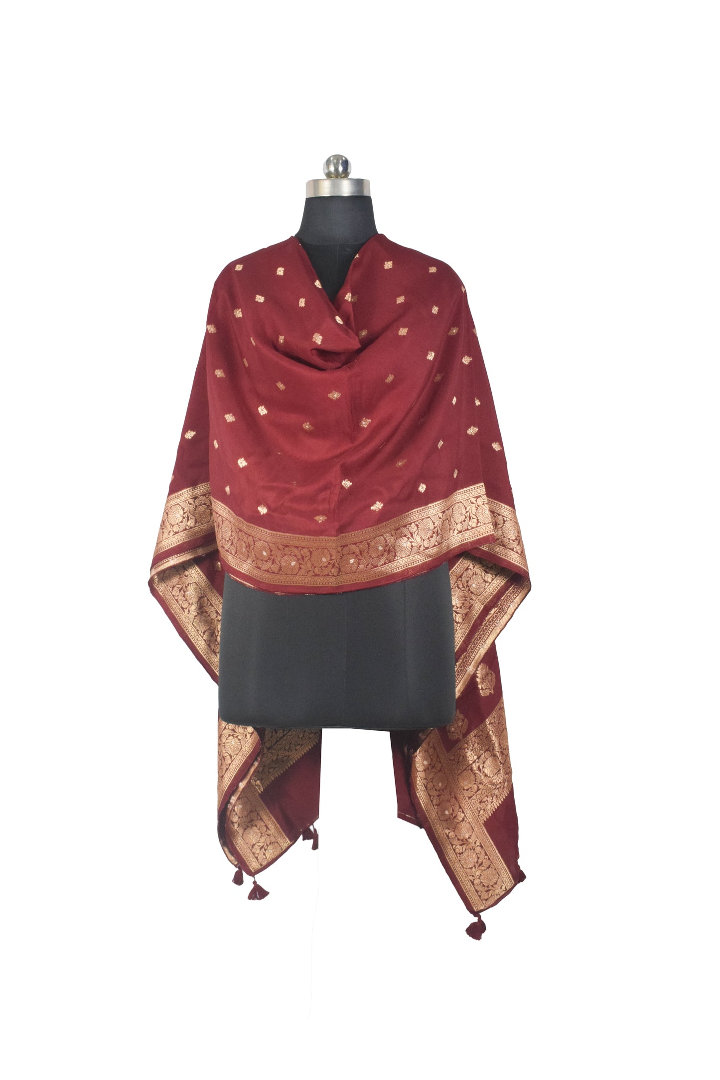 Plain Dyeing Dola Silk Butta Designs Dupatta with Nakshi Border - 2.35 Mtr Length    -  SKU : AI18C01J