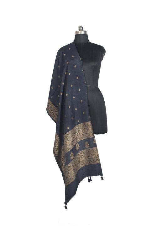 Plain Dyeing Dola Silk Butta Designs Dupatta with Nakshi Border - 2.35 Mtr Length    -  SKU : AI18C01I