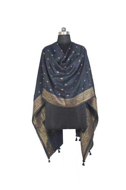 Plain Dyeing Dola Silk Butta Designs Dupatta with Nakshi Border - 2.35 Mtr Length    -  SKU : AI18C01I