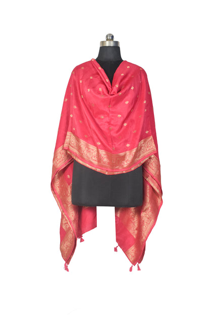 Plain Dyeing Dola Silk Butta Designs Dupatta with Nakshi Border - 2.35 Mtr Length    -  SKU : AI18C01B