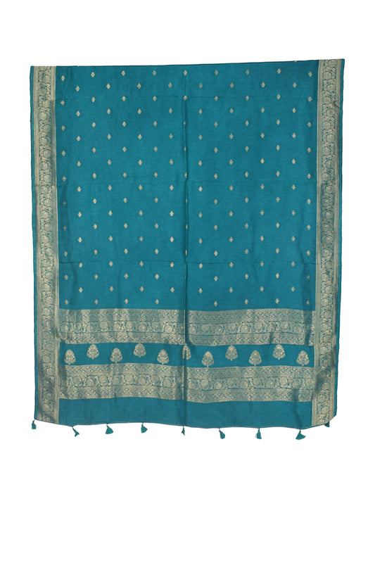 Plain Dyeing Dola Silk Butta Designs Dupatta with Nakshi Border - 2.35 Mtr Length    -  SKU : AI18C01E