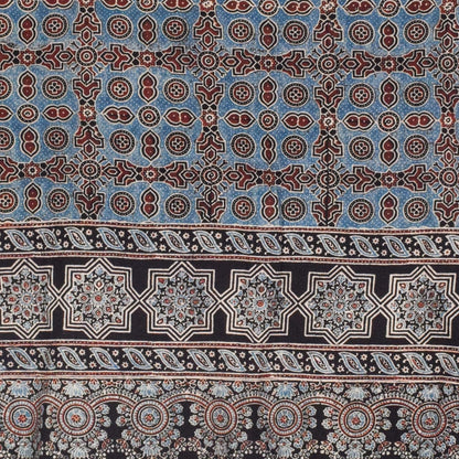 Ajrakh Kala Cotton Natural Dye Hand Block Print Dupatta with Golden Border - 2.65 Mtr Length    -  SKU : DB09201A