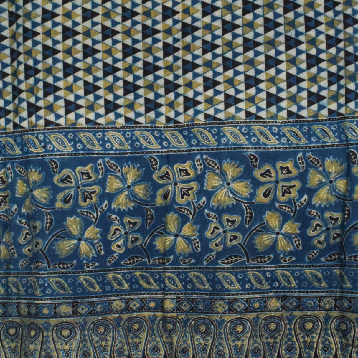 Ajrakh Kala Cotton Natural Dye Hand Block Print Dupatta with Golden Border - 2.65 Mtr Length    -  SKU : DB09201C