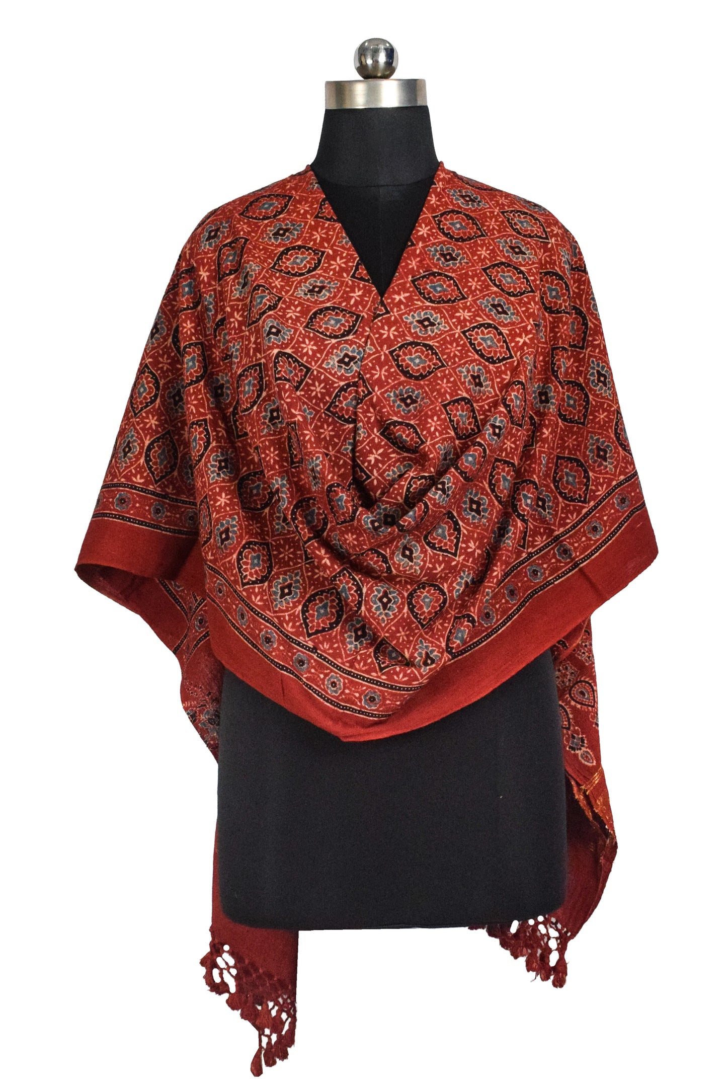 Ajrakh Kala Cotton Natural Dye Hand Block Print Dupatta with Golden Border - 2.65 Mtr Length    -  SKU : DB09201B