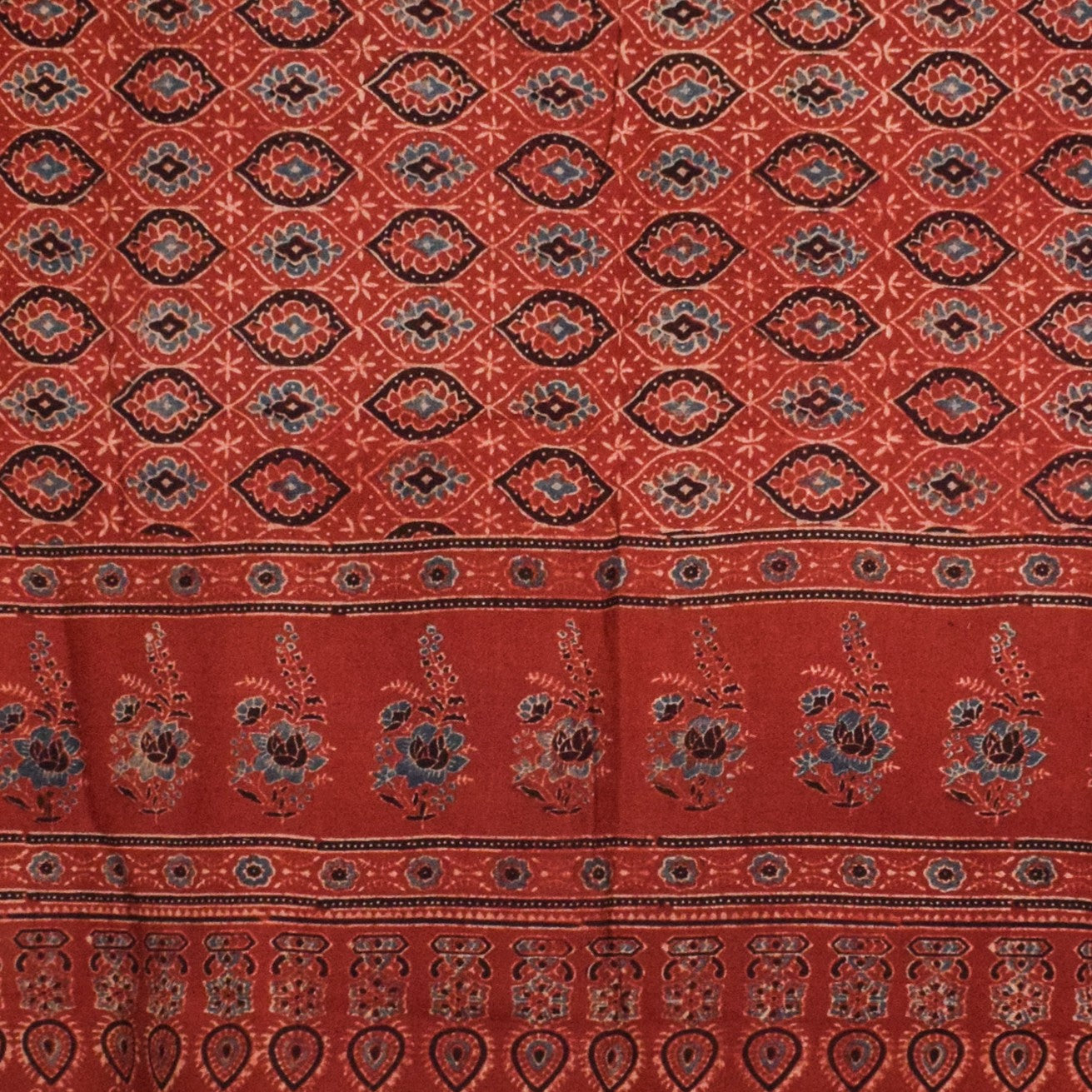 Ajrakh Kala Cotton Natural Dye Hand Block Print Dupatta with Golden Border - 2.65 Mtr Length    -  SKU : DB09201B