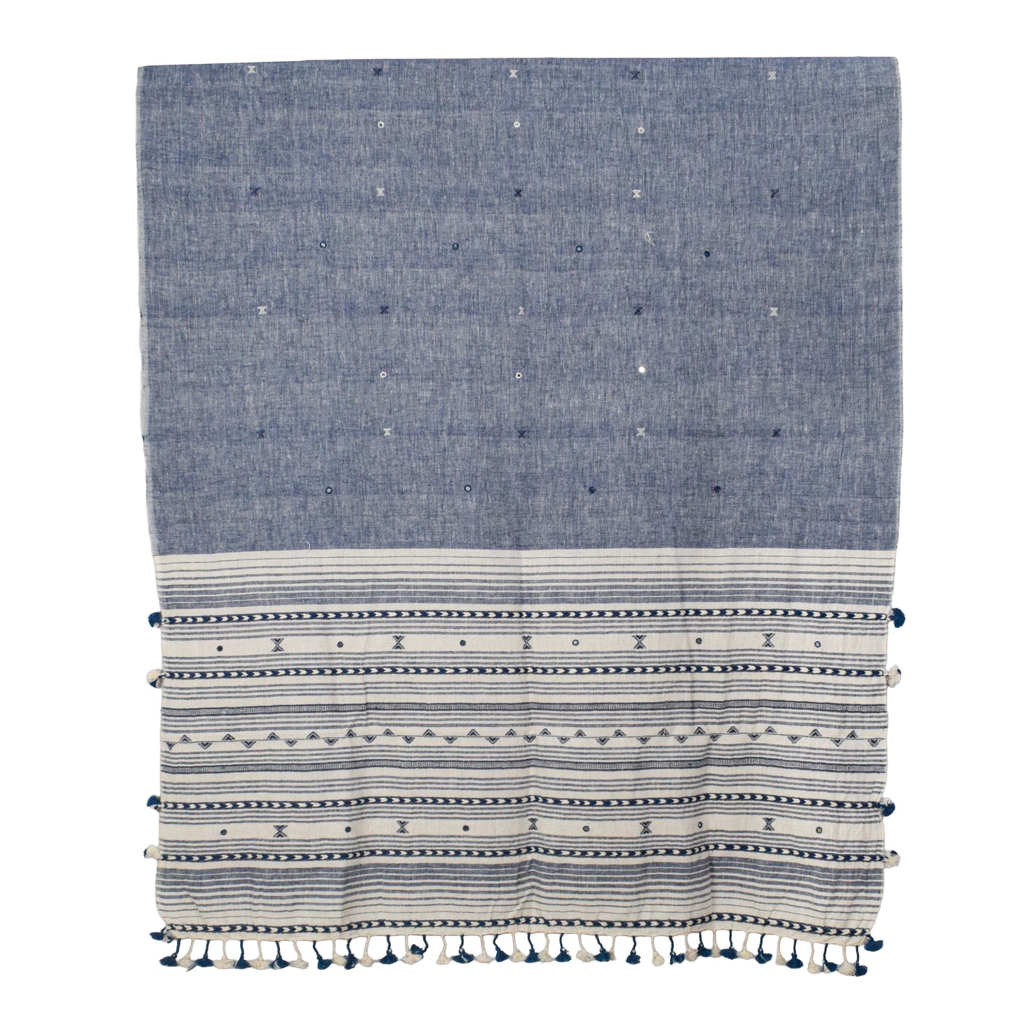 Weaving Design Kala Cotton Hand Embroidered Mirror Work Dupatta with Tassels - 2.35 Mtr Length    -  SKU : DV16201A