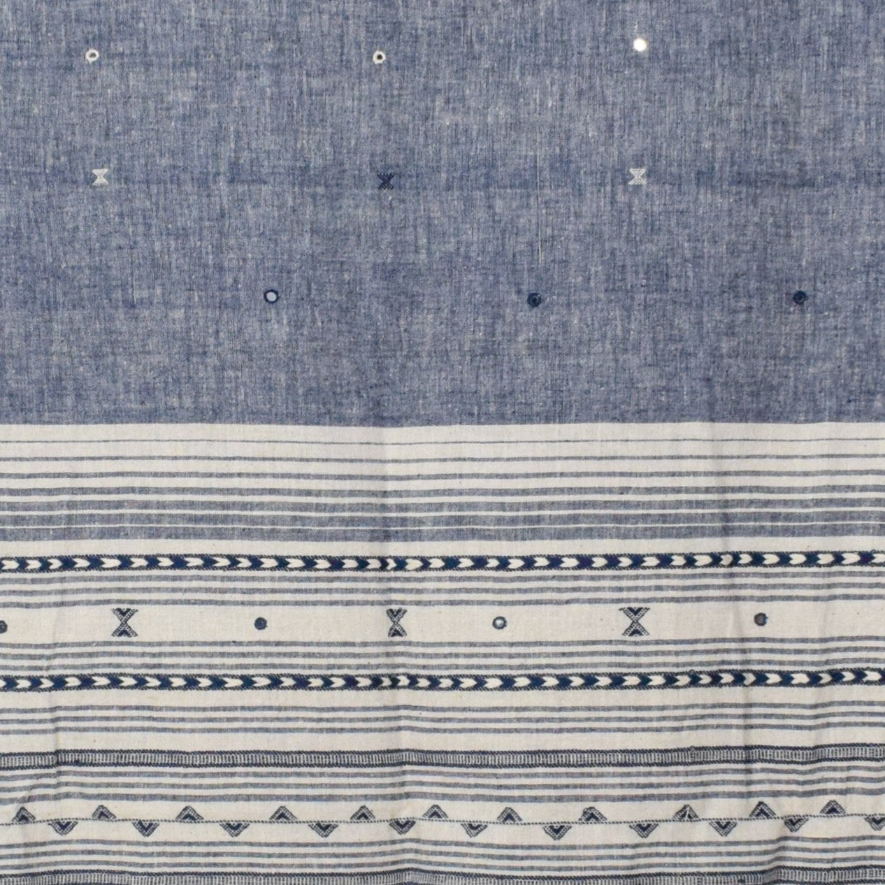 Weaving Design Kala Cotton Hand Embroidered Mirror Work Dupatta with Tassels - 2.35 Mtr Length    -  SKU : DV16201A