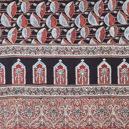 Ajrakh Modal Silk Natural Dye Mirrorwork Hand Block Print Dupatta with Tassels - 2.5 Mtr Length   -  SKU : ID17601A