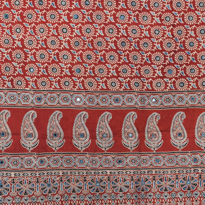 Ajrakh Modal Silk Natural Dye Mirrorwork Hand Block Print Dupatta with Tassels - 2.5 Mtr Length   -  SKU : ID17601C