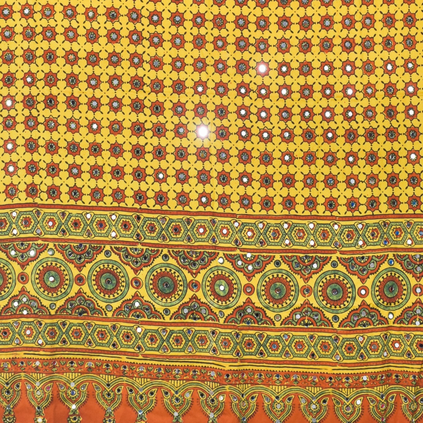 Ajrakh Modal Silk Natural Dye Small Mirror Work Hand Block Print Dupatta with Tassels - 2.5 Mtr Length   -  SKU : ID17602B