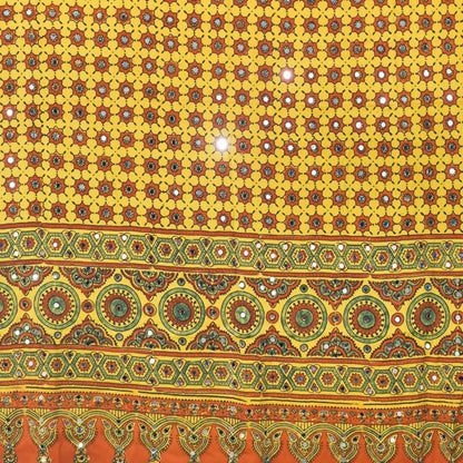 Ajrakh Modal Silk Natural Dye Small Mirror Work Hand Block Print Dupatta with Tassels - 2.5 Mtr Length   -  SKU : ID17602B