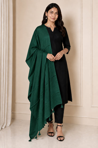 Plain Dyeing Modal Silk Dupatta with Tassels - 2.5 Mtr Length   -  SKU : 0106-GRGR