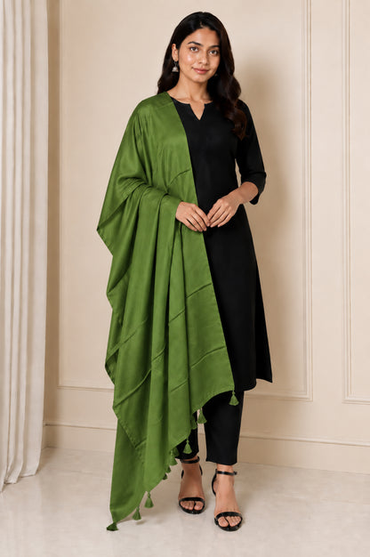 Plain Dyeing Modal Silk Dupatta with Tassels - 2.5 Mtr Length   -  SKU : 0106-LGLG