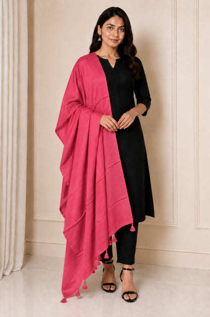 Plain Dyeing Modal Silk Dupatta with Tassels - 2.5 Mtr Length   -  SKU : 0106-PKPK