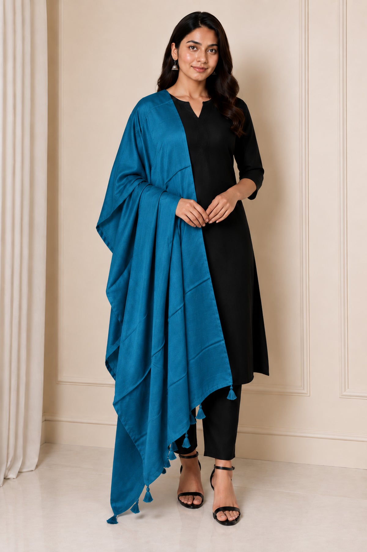 Plain Dyeing Modal Silk Dupatta with Tassels - 2.5 Mtr Length   -  SKU : 0106-RGRG
