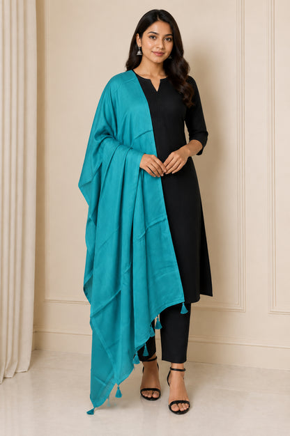 Plain Dyeing Modal Silk Dupatta with Tassels - 2.5 Mtr Length   -  SKU : 0106-SDSD