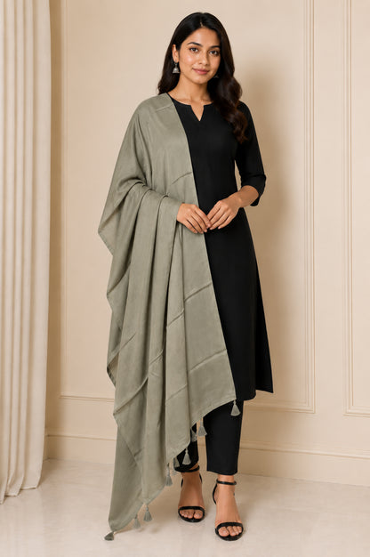 Plain Dyeing Modal Silk Dupatta with Tassels - 2.5 Mtr Length   -  SKU : 0106-SGSG