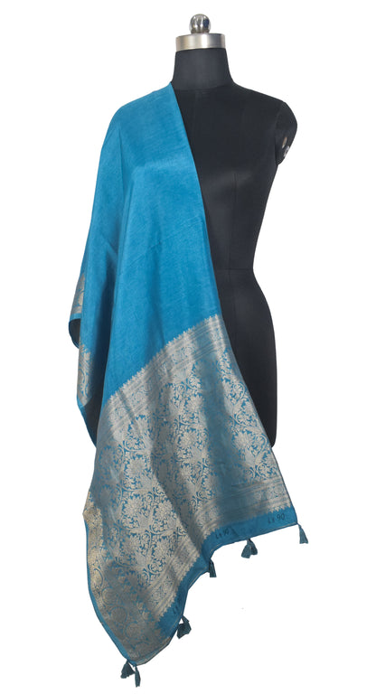 Plain Dyeing Dola Silk Dupatta With Full Nakshi Border & Tassels - 2.5 Mtr Length   -  SKU : ID11901E