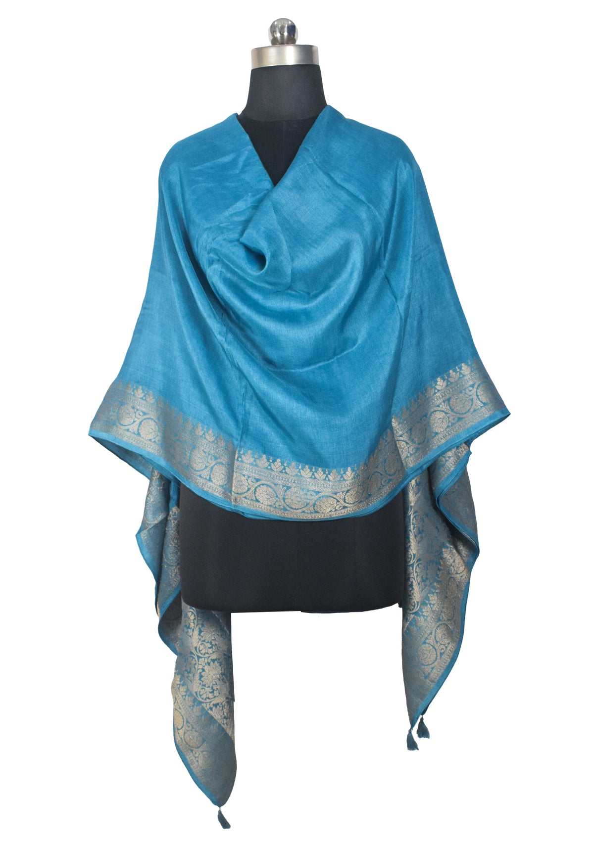 Plain Dyeing Dola Silk Dupatta With Full Nakshi Border & Tassels - 2.5 Mtr Length   -  SKU : ID11901E