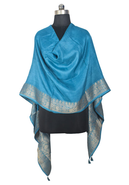 Plain Dyeing Dola Silk Dupatta With Full Nakshi Border & Tassels - 2.5 Mtr Length   -  SKU : ID11901E