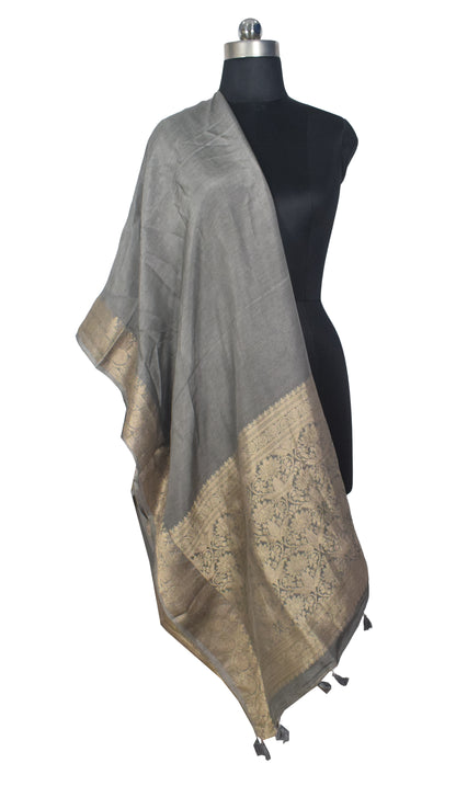 Plain Dyeing Dola Silk Dupatta With Full Nakshi Border & Tassels - 2.5 Mtr Length   -  SKU : AI15901Q